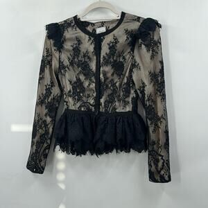 Pearl Georgina Chapman of Marchesa Black lace peplum blouse